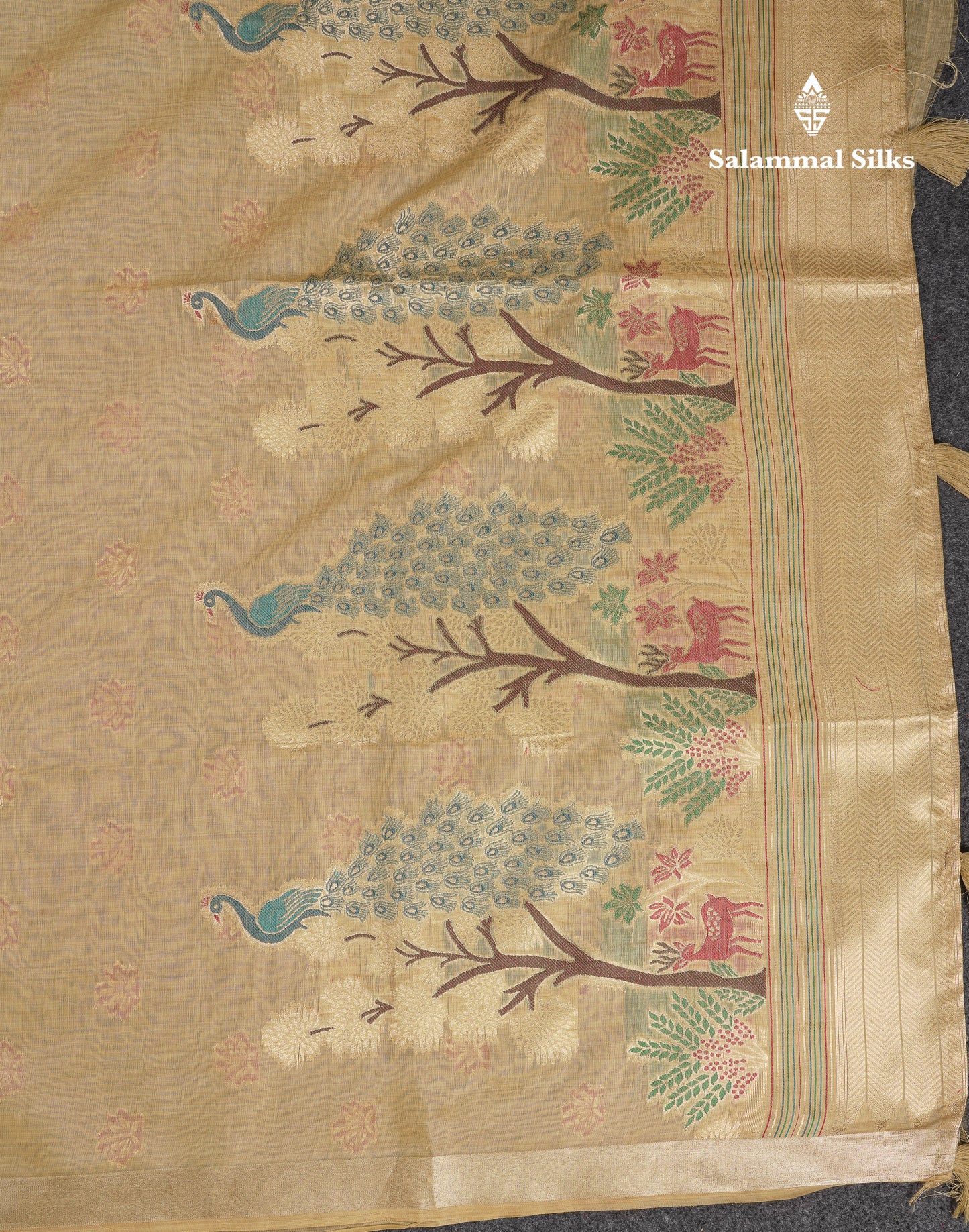 Beautiful Cream Menakari Work Muga Cotton Saree With Butta Blouse