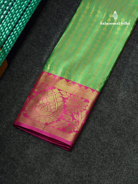 Semi Pattu Pavadai ( Light Green ) With Magenta Pink Blouse 18"