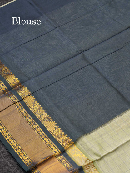 Light Rexona Checks Semi Silk Cotton Saree With Contrast Blue Shade Traditional Border
