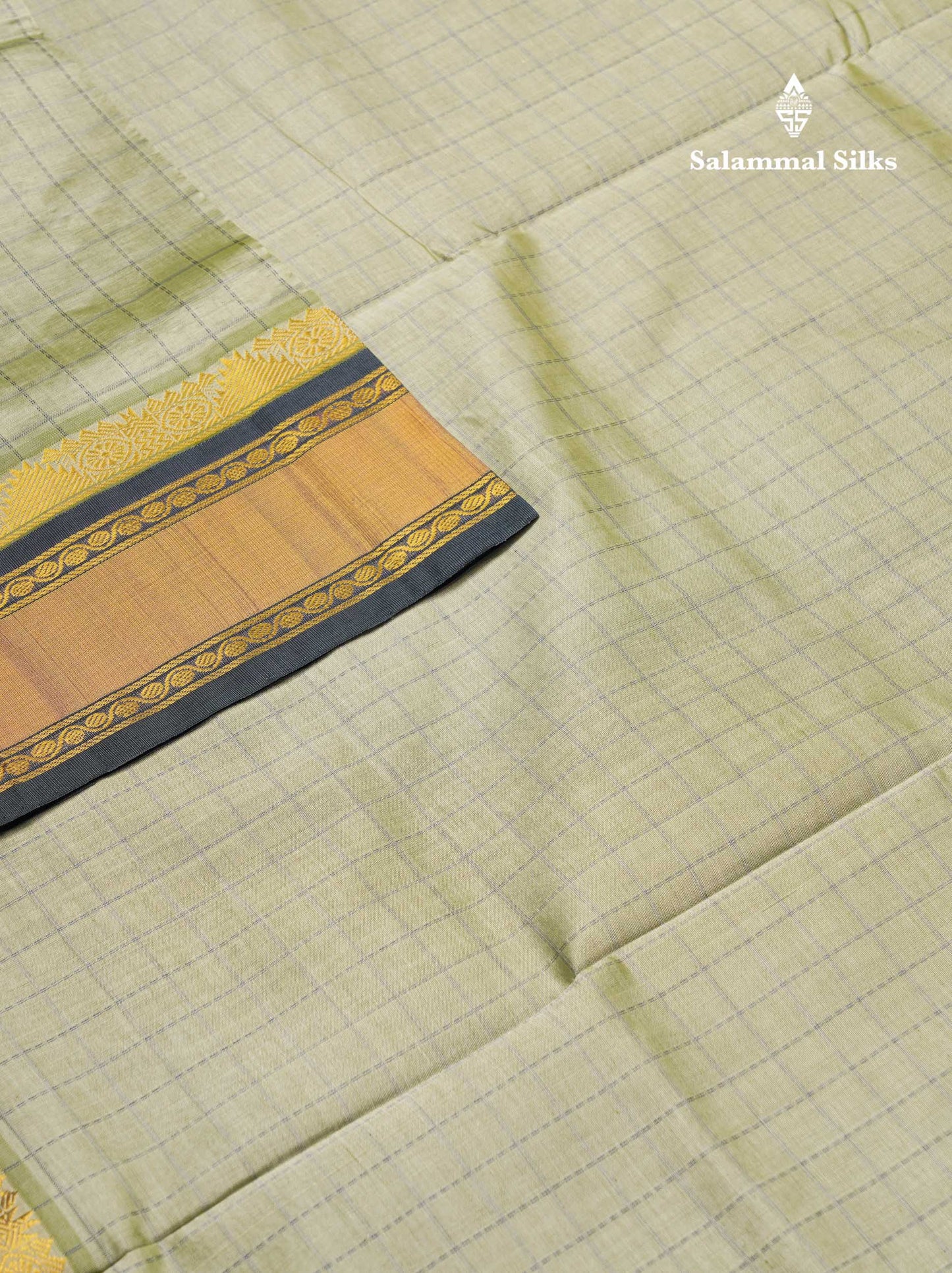Light Rexona Checks Semi Silk Cotton Saree With Contrast Blue Shade Traditional Border