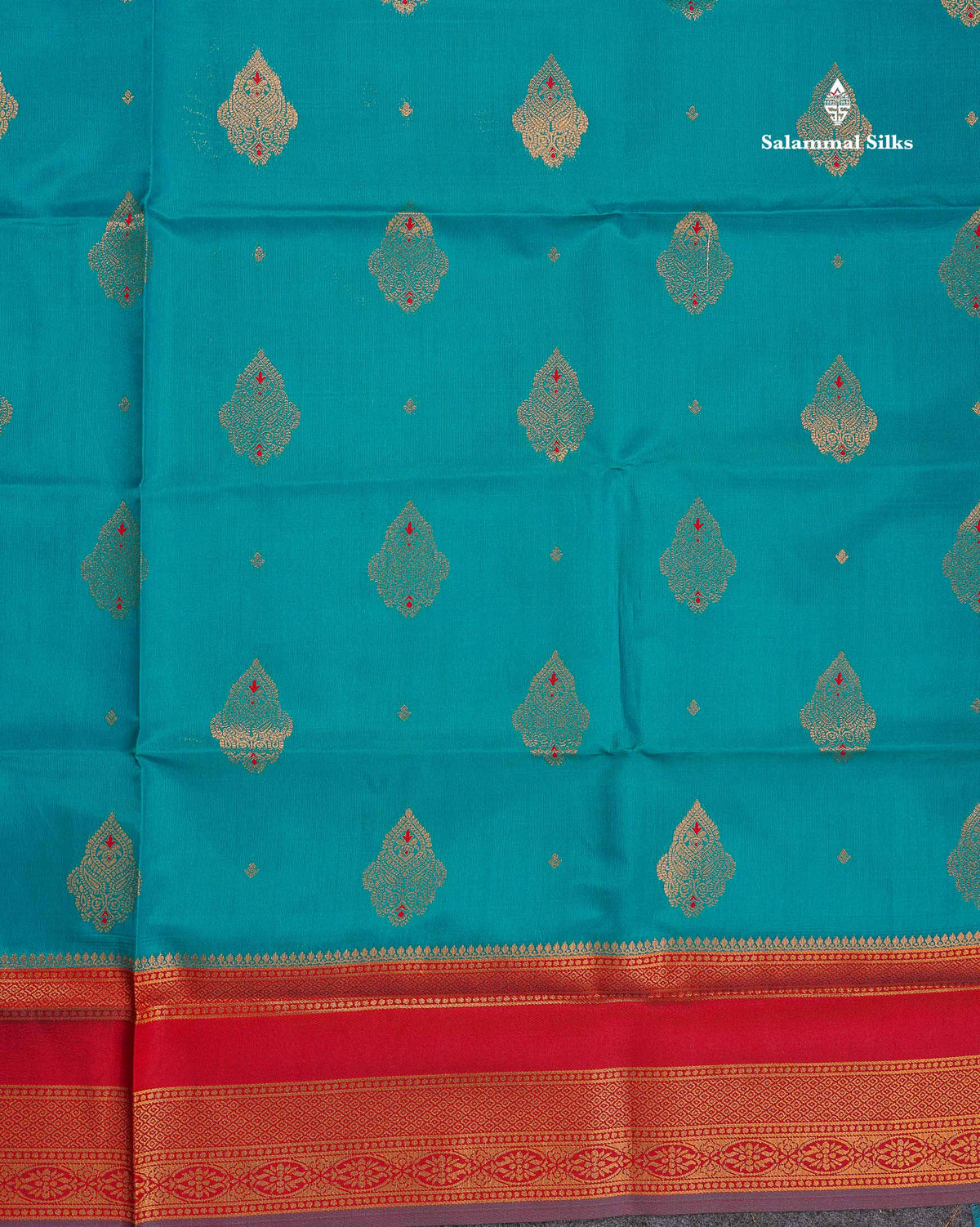 Semi Soft Silk Saree - Teal Blue Colour Body With Contrast Maroon Traditional Gap Border