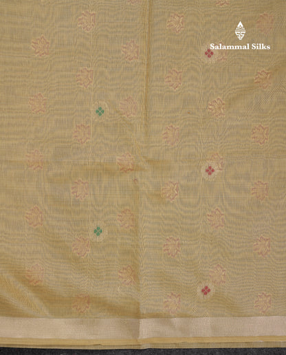 Beautiful Cream Menakari Work Muga Cotton Saree With Butta Blouse