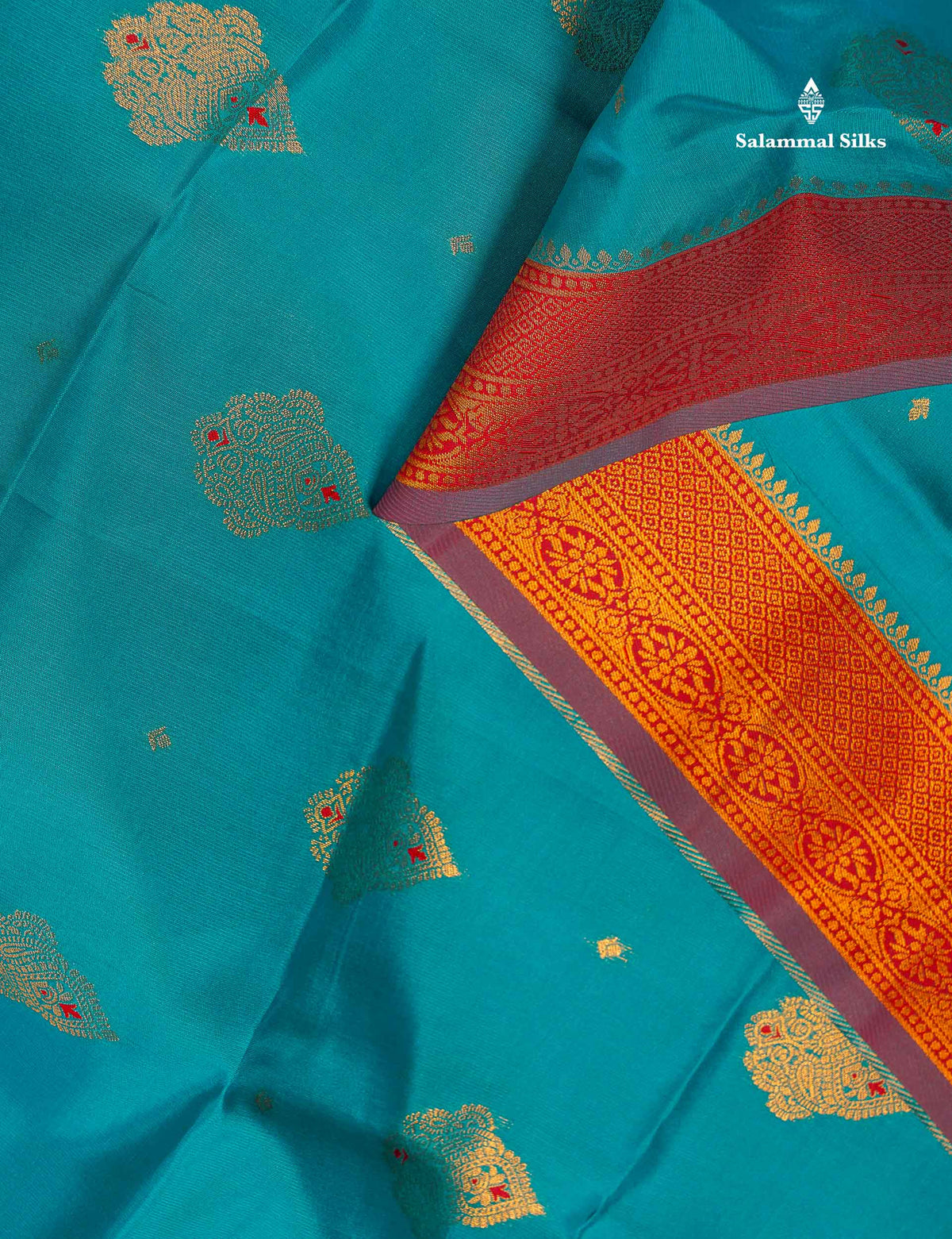 Semi Soft Silk Saree - Teal Blue Colour Body With Contrast Maroon Traditional Gap Border