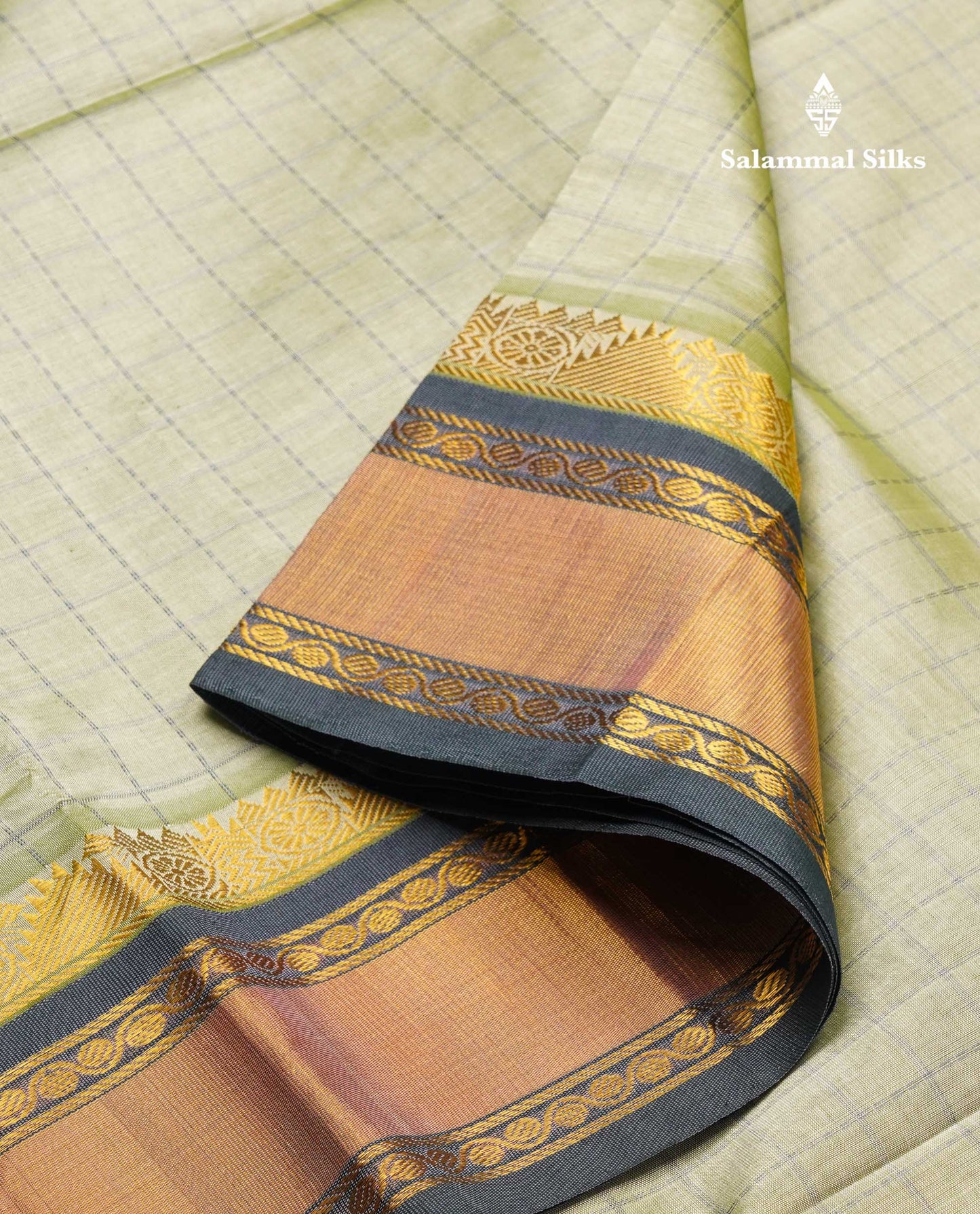 Light Rexona Checks Semi Silk Cotton Saree With Contrast Blue Shade Traditional Border