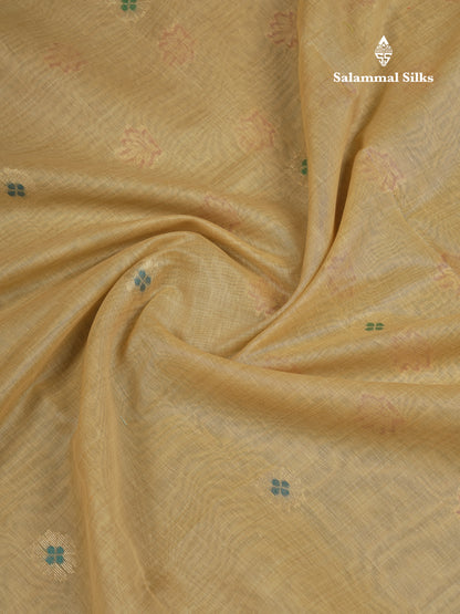 Beautiful Cream Menakari Work Muga Cotton Saree With Butta Blouse