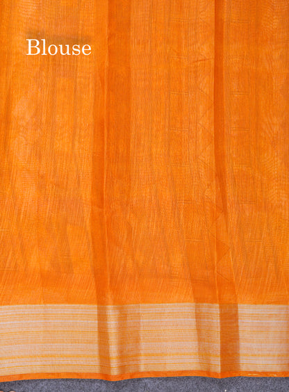 Beautiful Multicolour Mixed Cotton Saree With Contrast Orange Tissue Border