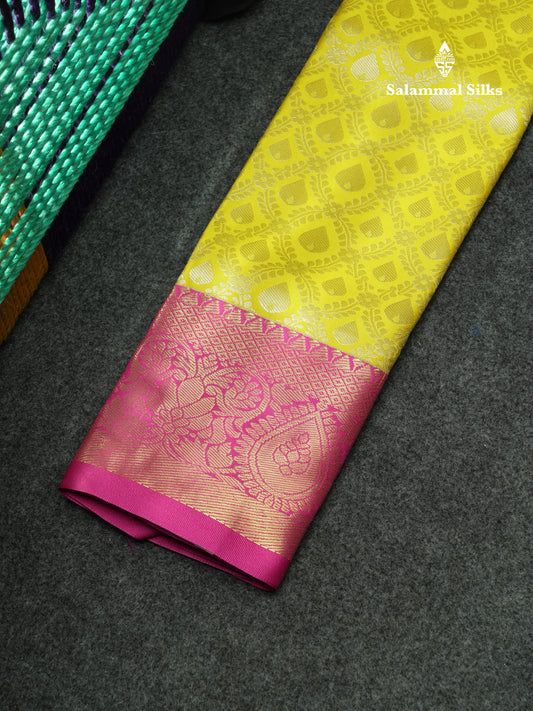 Semi Silk Pavadai ( Yellow ) With Pink Blouse 18"