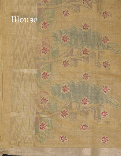 Beautiful Cream Menakari Work Muga Cotton Saree With Butta Blouse