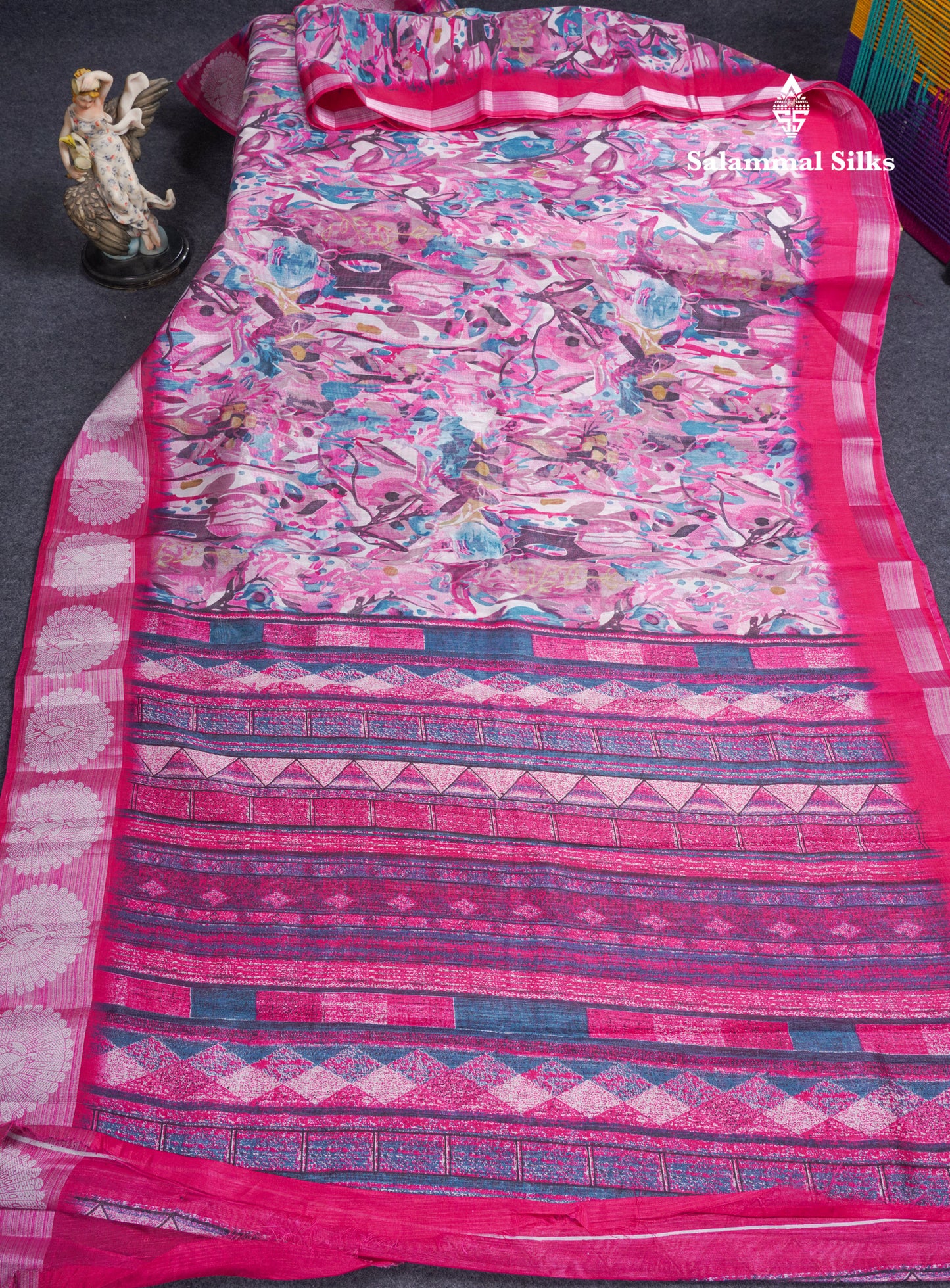 Beautiful Multicolour Mixed Cotton Saree With Contrast Orange Tissue Border