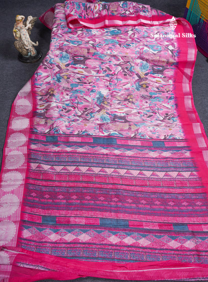 Beautiful Multicolour Mixed Cotton Saree With Contrast Orange Tissue Border