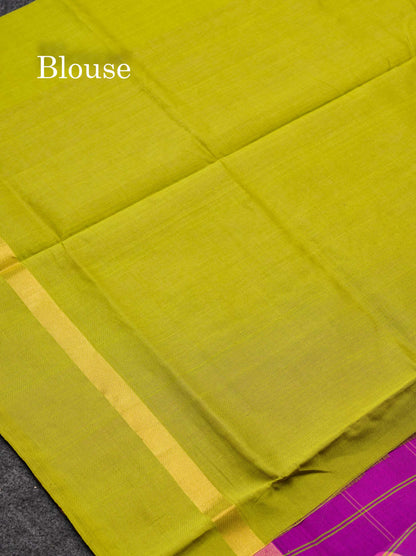 Beautiful Royal Blue Checks And Rain Drops Buttas Semi Silk Cotton Saree With Mango Yellow Border