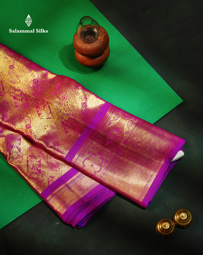 Dark Purple Tissue Bridal Pure Kanjivaram Silk Saree With Traditional Evening Morning Border