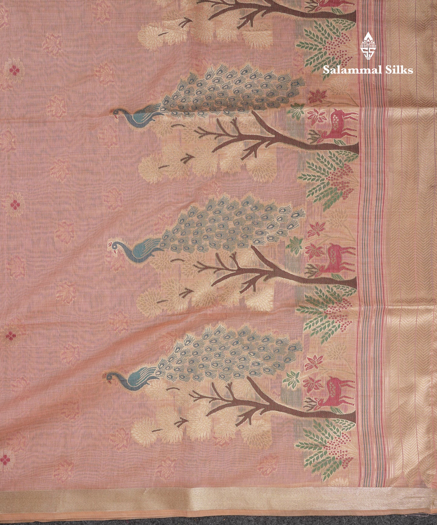 Beautiful Cream Menakari Work Muga Cotton Saree With Butta Blouse