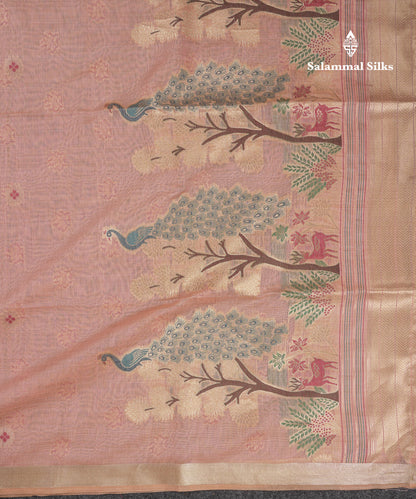Beautiful Cream Menakari Work Muga Cotton Saree With Butta Blouse