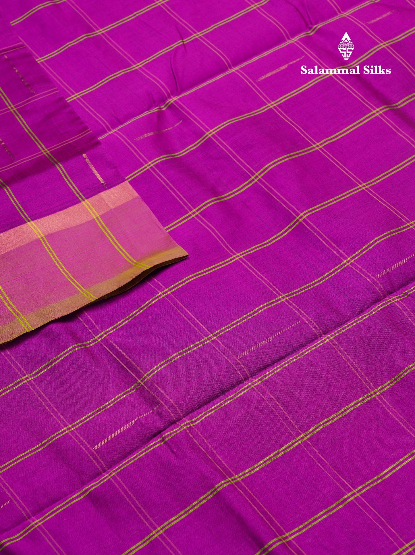 Beautiful Royal Blue Checks And Rain Drops Buttas Semi Silk Cotton Saree With Mango Yellow Border