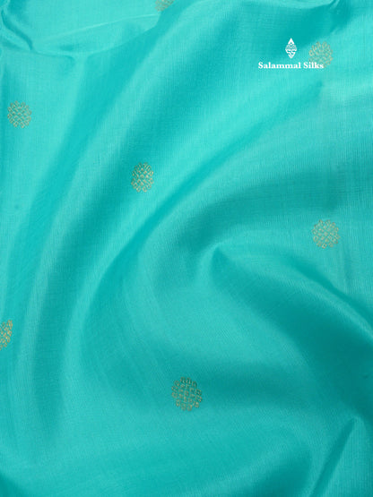 Kanjivaram Beautiful Sapphire Green Pure Silk Saree With Contrast Violet Traditional Gap Border