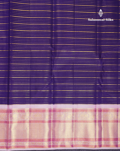 Beautiful Koravi Navy Blue Pure Kanjivaram Silk Saree With Contrast Baby Pink Traditional Border