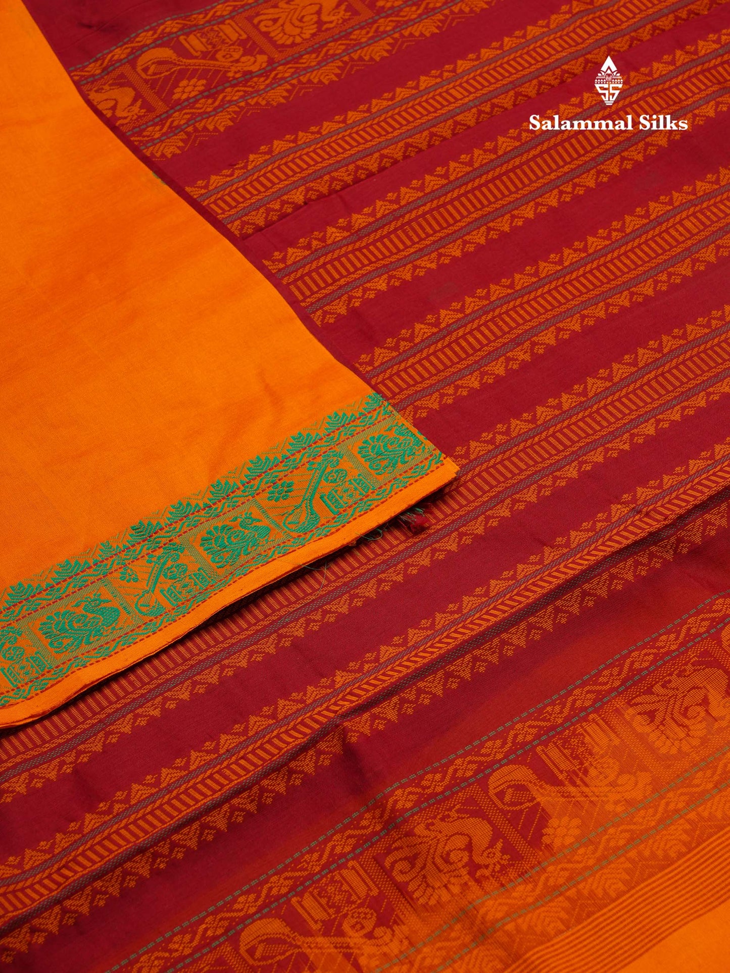 Beautiful Sandal Thread Buttas Handloom Semi Silk Cotton Saree With Maroon Traditional Thread Border