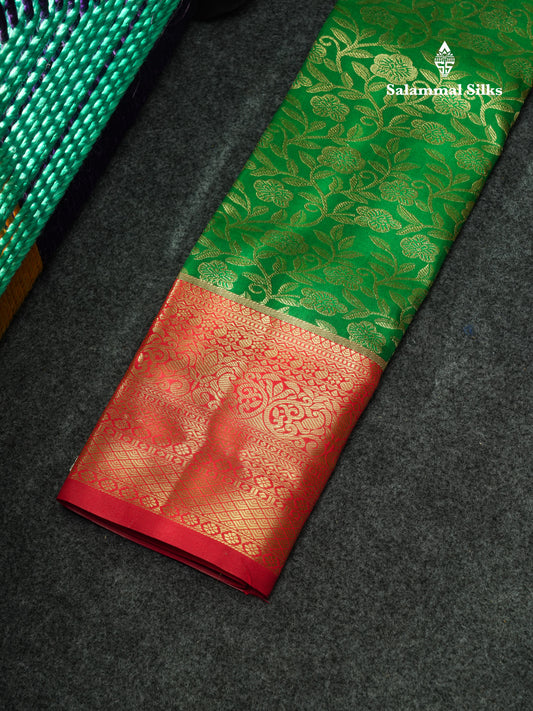 Semi Pattu Pavadai ( Bottle Green ) With Red Blouse 18"