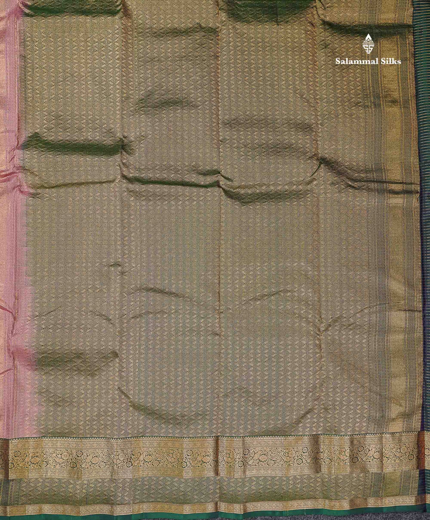 Beautiful Onion Pink Small Checks With Zari Butta PureMix Silk Saree With Contrast Bottle Green Traditional Border