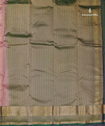 Beautiful Onion Pink Small Checks With Zari Butta PureMix Silk Saree With Contrast Bottle Green Traditional Border