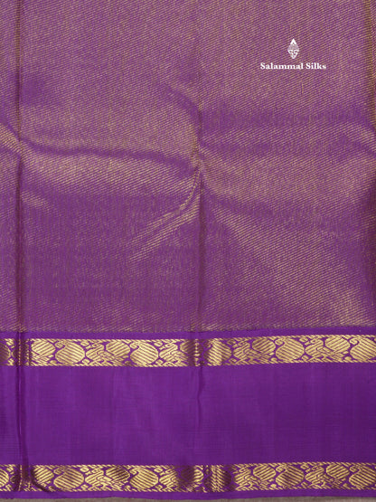 Kanjivaram Beautiful Sapphire Green Pure Silk Saree With Contrast Violet Traditional Gap Border