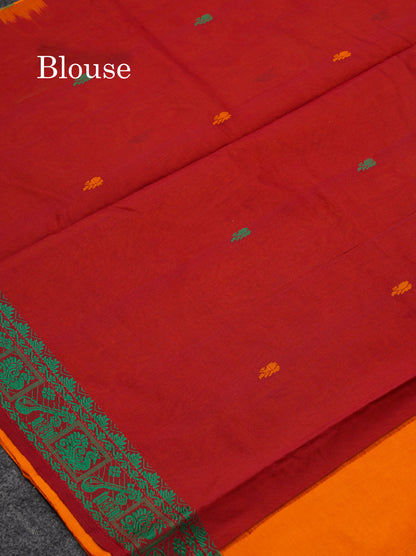 Beautiful Sandal Thread Buttas Handloom Semi Silk Cotton Saree With Maroon Traditional Thread Border