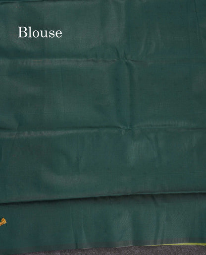 Semi Soft Silk Saree - Navy Blue Colour Body With Contrast Bottle Green Blouse