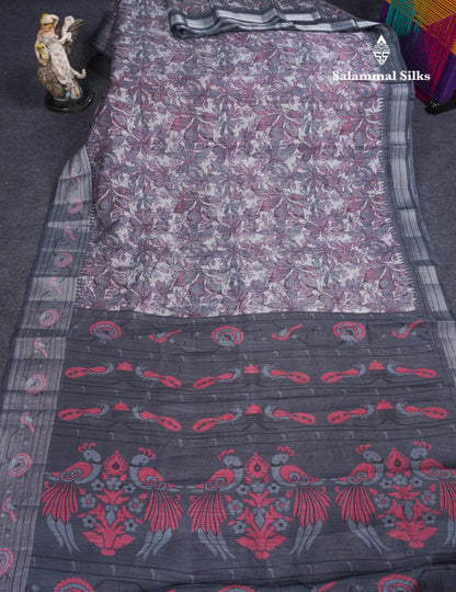 Beautiful Cream Sandal Mixed Cotton Saree With Contrast Olive Mustard Yellow Tissue Borber