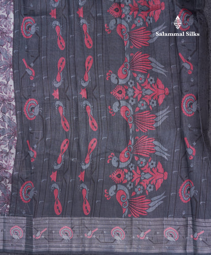 Beautiful Cream Sandal Mixed Cotton Saree With Contrast Olive Mustard Yellow Tissue Borber