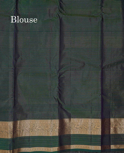 Beautiful Onion Pink Small Checks With Zari Butta PureMix Silk Saree With Contrast Bottle Green Traditional Border