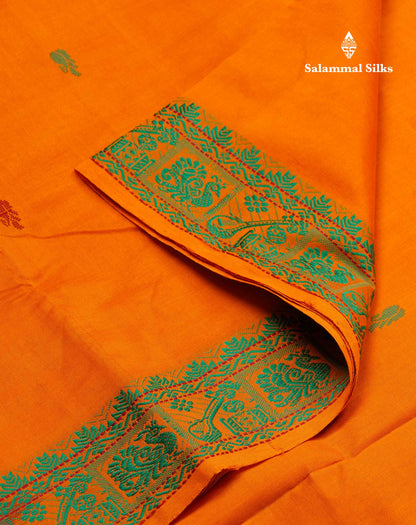 Beautiful Sandal Thread Buttas Handloom Semi Silk Cotton Saree With Maroon Traditional Thread Border