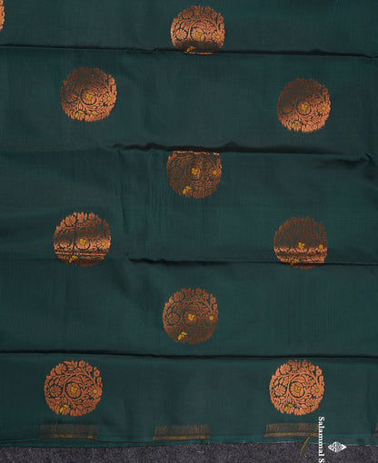 Semi Soft Silk Saree - Navy Blue Colour Body With Contrast Bottle Green Blouse