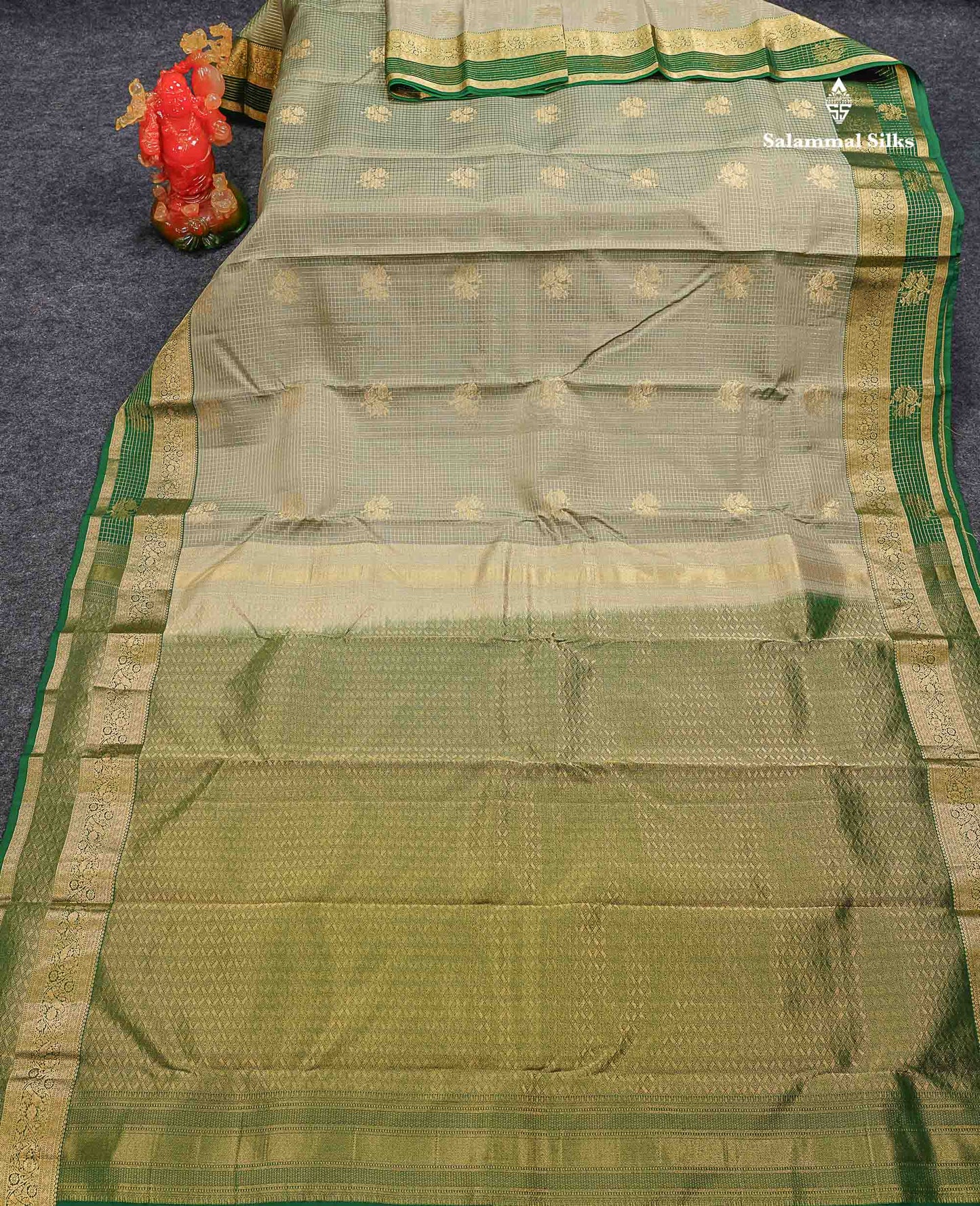 Beautiful Onion Pink Small Checks With Zari Butta PureMix Silk Saree With Contrast Bottle Green Traditional Border