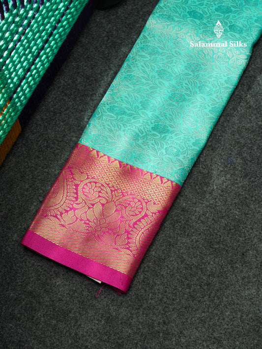 Semi Pattu Pavadai ( Sky Blue ) With Magenta Pink Blouse 18"