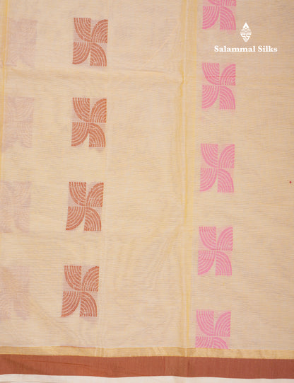 Beautiful Light Yellow Pure Cotton Saree With Contrast Small Brown Border