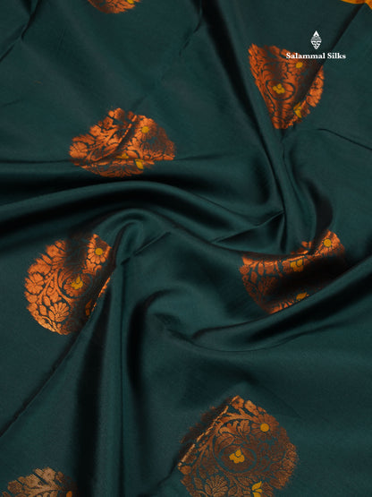 Semi Soft Silk Saree - Navy Blue Colour Body With Contrast Bottle Green Blouse