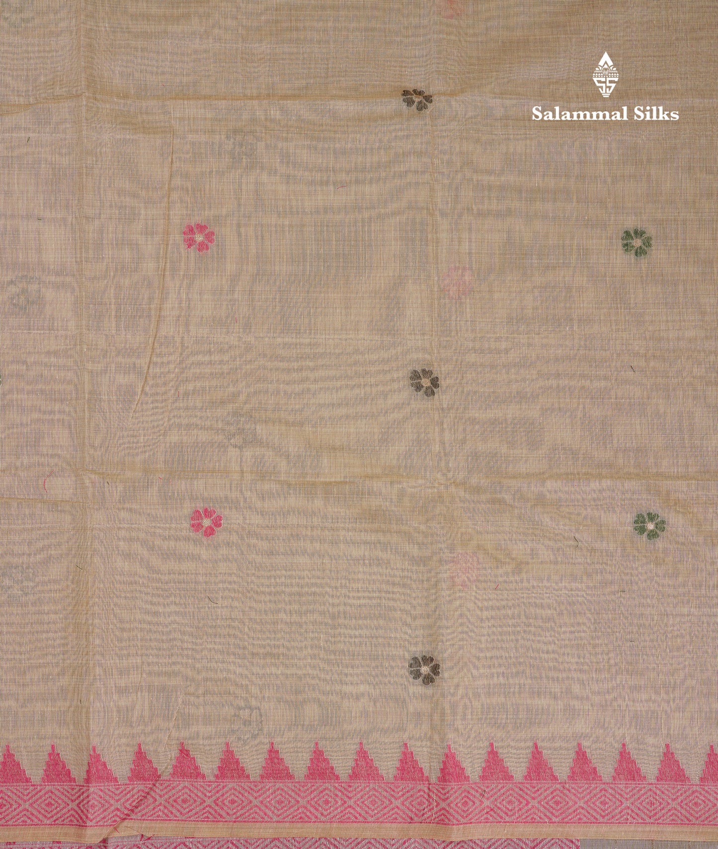 Beautiful Cream Sandal Menakari Work Muga Cotton Saree With Contrast Pink Blouse