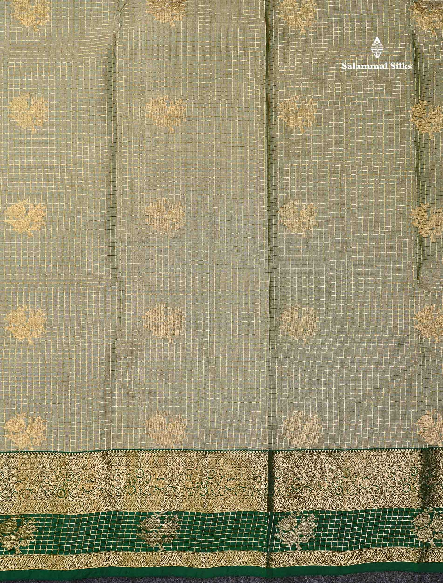 Beautiful Onion Pink Small Checks With Zari Butta PureMix Silk Saree With Contrast Bottle Green Traditional Border