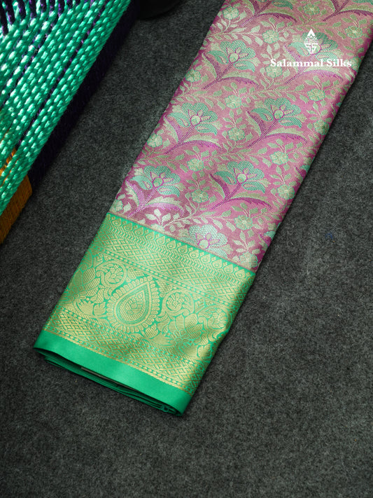 Semi Silk Pattu Pavadai (Light Pink Tissue) With Rexona Green Blouse 18"