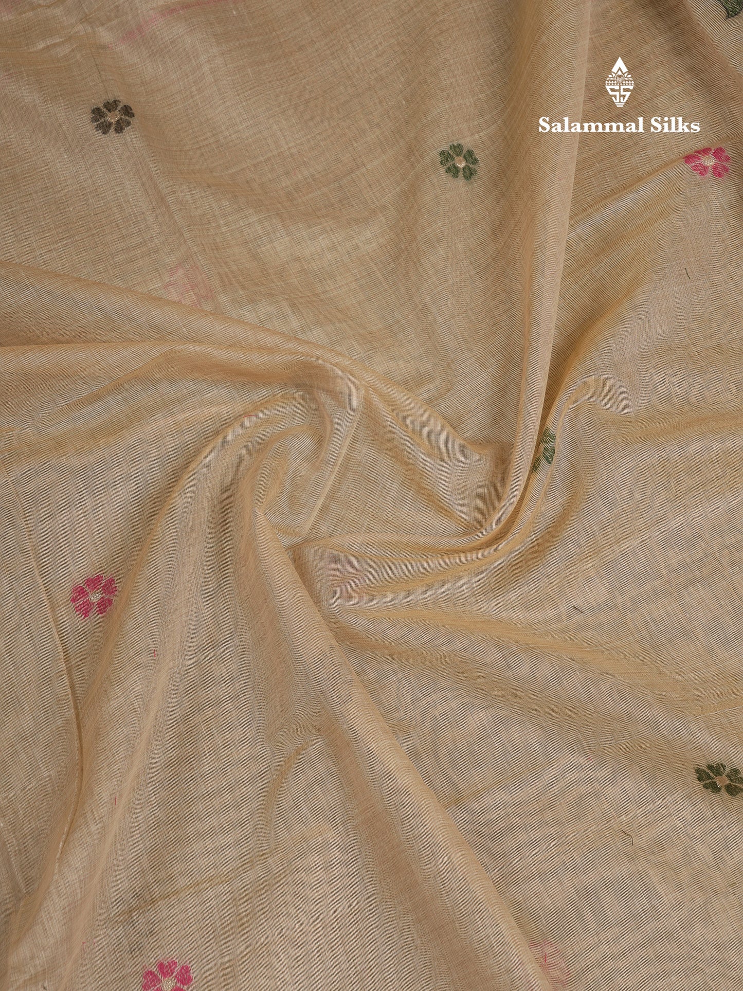 Beautiful Cream Sandal Menakari Work Muga Cotton Saree With Contrast Pink Blouse