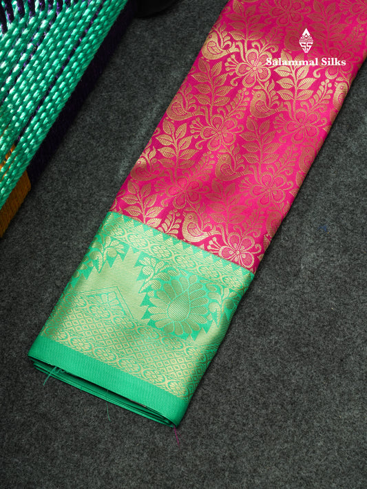 Semi Pattu Pavadai ( Magenta Pink ) With Saffire Green Blouse 18"