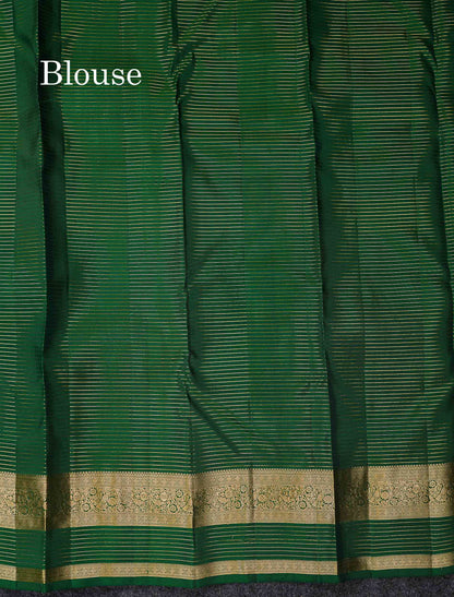 Beautiful Onion Pink Small Checks With Zari Butta PureMix Silk Saree With Contrast Bottle Green Traditional Border