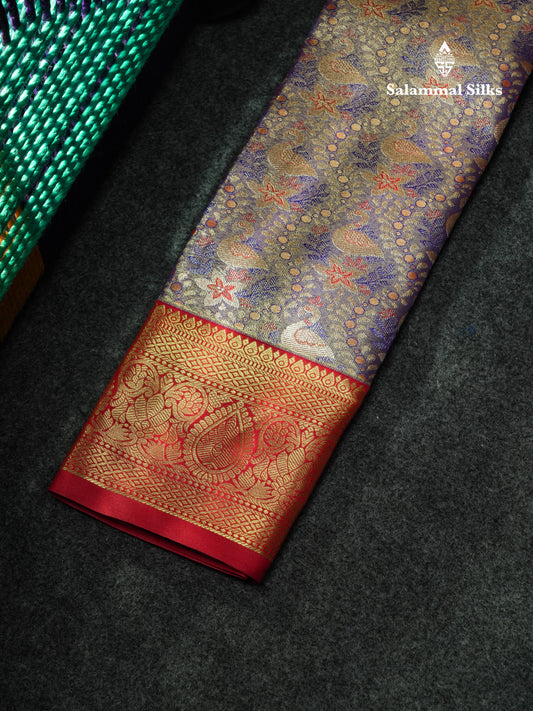 Semi Pattu Pavadai Tissue ( Violet ) With Red Blouse 18"