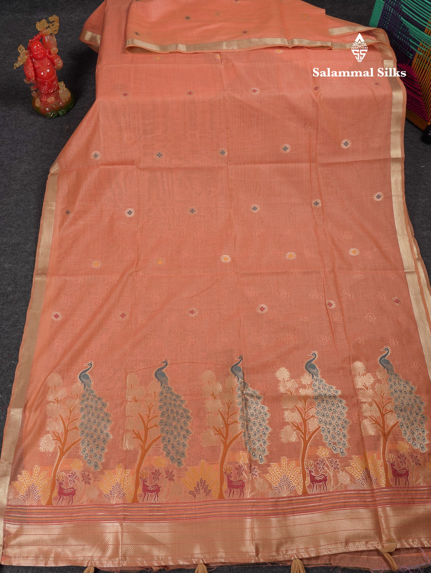 Beautiful Cream Menakari Work Muga Cotton Saree With Butta Blouse