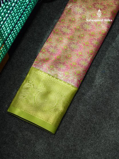 Semi Pattu Pavadai Tissue ( Pink ) With Elaichi Green Blouse 18"