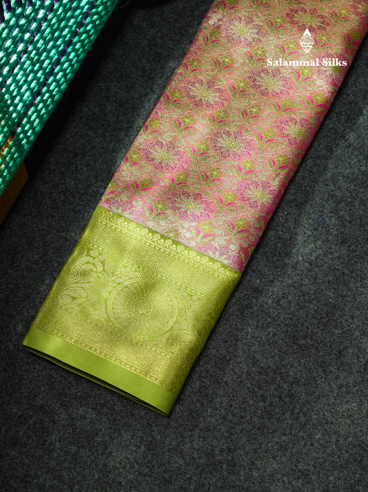 Semi Pattu Pavadai Tissue ( Pink ) With Elaichi Green Blouse 18"
