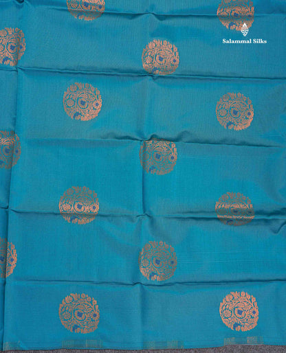 Semi Soft Silk Saree - Navy Blue Colour Body With Contrast Bottle Green Blouse
