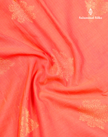 Beautiful Peach Cotton Mix Saree With Contrast Saffire Green Traditional Border