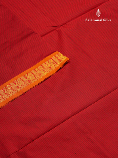 Beautiful Maroon Thread Lines Semi Silk Cotton Saree With Mustrad Yellow Traditional Border